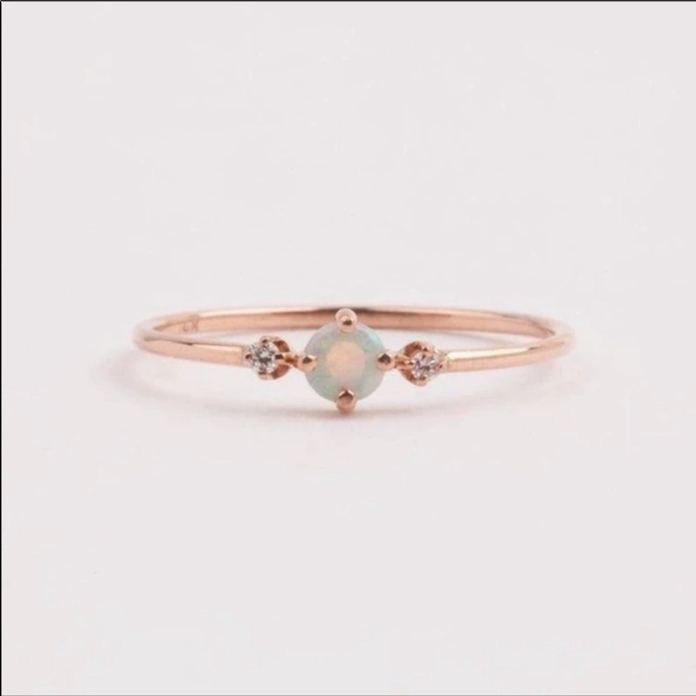 Dainty Opal & CZ ring on 14k Rose Gold over Silver - Picture 3 of 5
